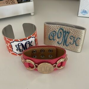 Three Monogrammed Bracelet Cuffs